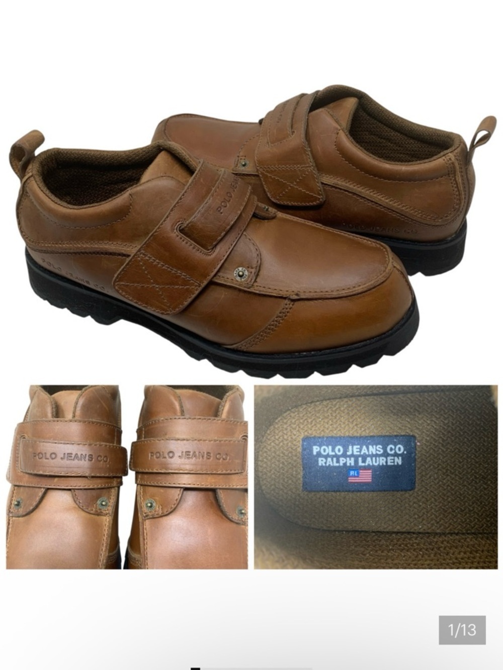 Vtg Y2K Polo Jeans Co Ralph Lauren Sz 12 Brown Leather Lug Sole Monk Strap Shoes